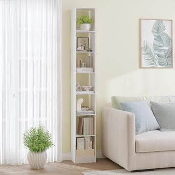 Boekenkast - Boekenrek - Wandkast - 214x30x24 cm - Wit - Hzu, Huis en Inrichting, Kasten | Boekenkasten, Verzenden, Nieuw
