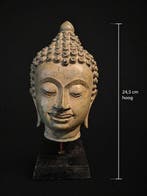Boeddha hoofd op voetstuk - Beeld - Azië (Zonder, Antiek en Kunst