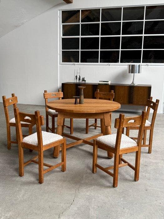 Chaise - Textile, Chêne - Table à manger & 6 chaises, Antiquités & Art, Art | Objets design