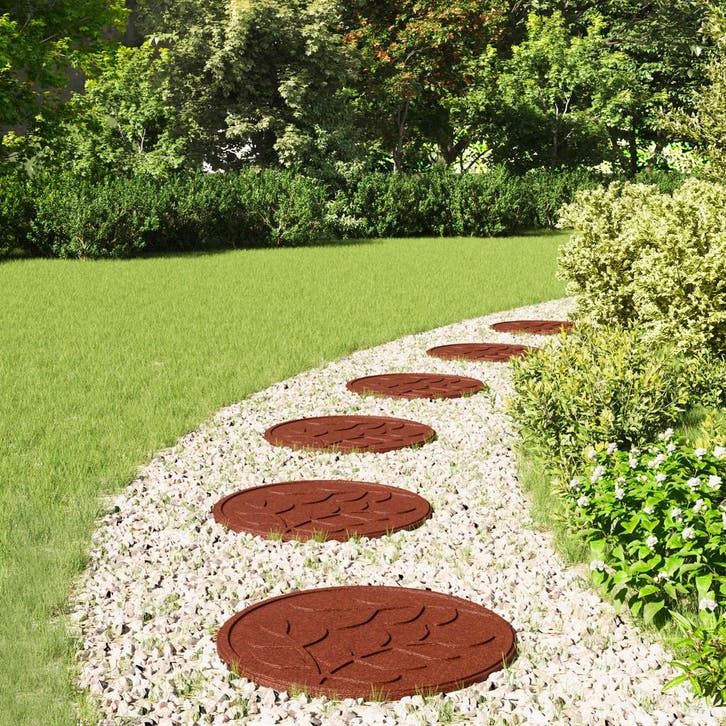 vidaXL Stapsteen 6 pcs Rood Ø 44 x 2 cm Rubber, Jardin & Terrasse, Pavé & Dalles, Envoi