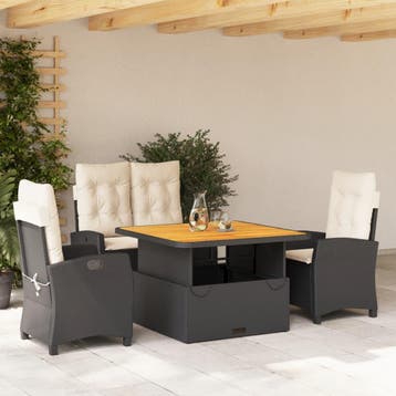 vidaXL 4-delige Tuinset met kussens poly rattan zwart, Tuin en Terras, Verzenden, Nieuw, Tuinset