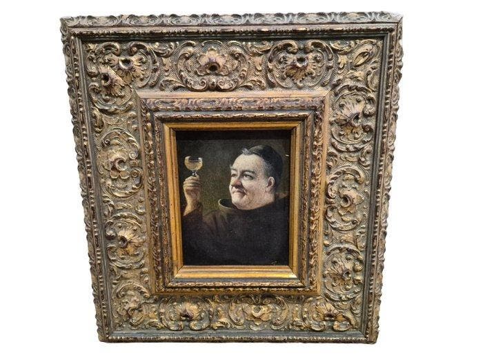 Europese school (XX) - Mönch mit Weinglass, ca. 1900–1940, Antiquités & Art, Art | Peinture | Classique