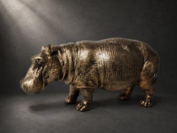 Beeld, hippopotamus (hippo) in gold bronze finish - 24 cm -