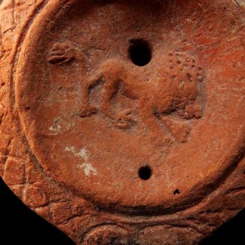 Oud-Romeins Terracotta - Olielamp met decoratie - Leeuw -
