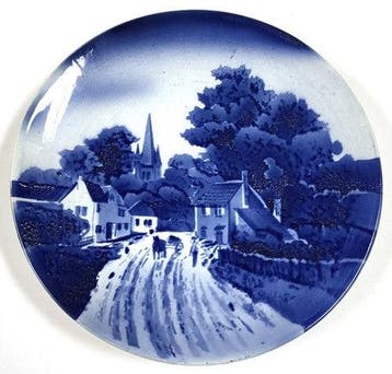 Vintage handbeschilderd blauwwit wandbord met paard en wagen, Verzenden, Nieuw