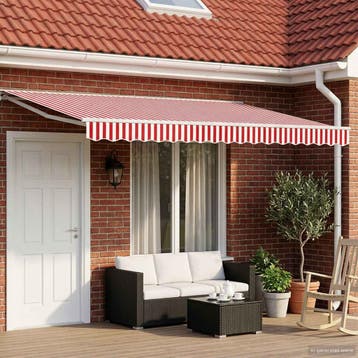 vidaXL Elektrisch Uitschuifbare Zonneluifel Rood en Wit 4,5, Verzenden