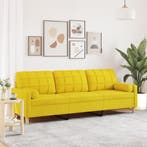 vidaXL 3-zitsbank met sierkussens 210 cm stof lichtgeel, Huis en Inrichting, Verzenden, Nieuw