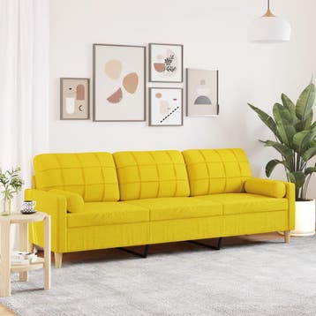 vidaXL 3-zitsbank met sierkussens 210 cm stof lichtgeel, Verzenden, Nieuw