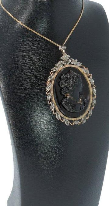 Pendentif - 18 carats Or jaune Diamant (Naturelle) - Camee, Handtassen en Accessoires, Antieke sieraden
