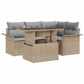 vidaXL Tuinbank Set 5 st Beige [Synthetisch]: Poly Riet, Verzenden, Nieuw