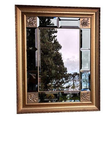 Wandspiegel - Hout, Glas, Zilver - Roos gevuld met zilver