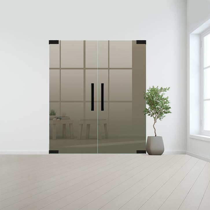 Glazen dubbele binnendeur zonder kozijn zwart beslag-Brons g, Doe-het-zelf en Bouw, Glas en Ramen, Nieuw, Verzenden