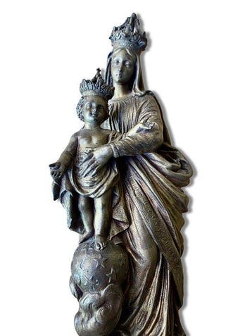 Beeld, Notre-Dame des Victoires - 44 cm - Gepatineerd brons
