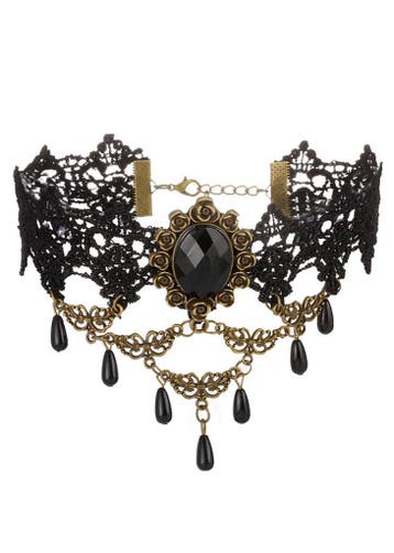 KIMU® Choker Ketting Zwart Kant Kraaltjes Roos Kanten Zwarte, Ophalen of Verzenden