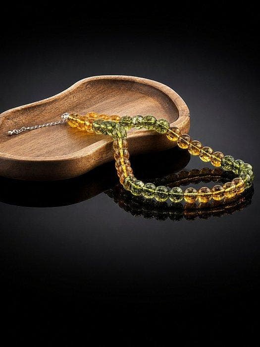 Groene & Gele Kwarts Halsketting - 925 Sterlingzilver -, Antiquités & Art, Curiosités & Brocante