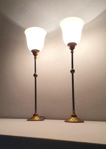 Tafellamp - Messing / Metaal / Opaline, Antiek en Kunst