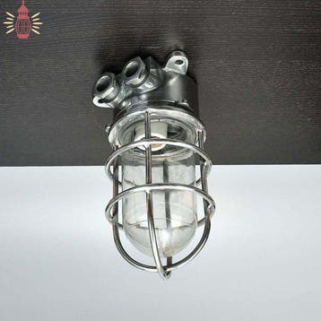 Wandlamp - Staal, Glas, Keramiek - Industrieel kooi-lamp