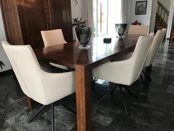 Set van 6 creme kleurige leren draaibare eetkamerstoelen, Huis en Inrichting, 1 kruk, Ophalen of Verzenden, Nieuw