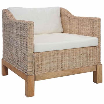 vidaXL Fauteuil met kussens natuurlijk rattan, Huis en Inrichting, Verzenden, Nieuw