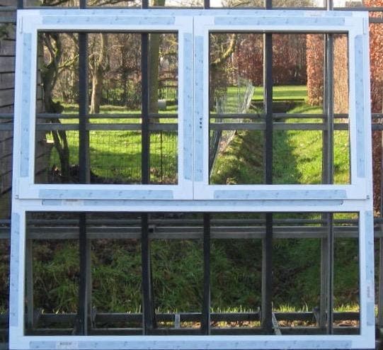 pvc raam , chassis , venster 185 x 177 wit / zwartbruin 8022, Bricolage & Construction, Châssis & Portes coulissantes, Enlèvement ou Envoi