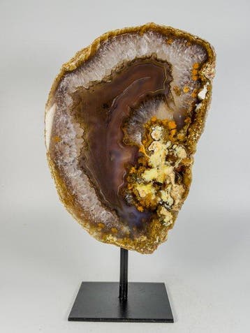 Rare colored - natural agate with crystal geode on stand