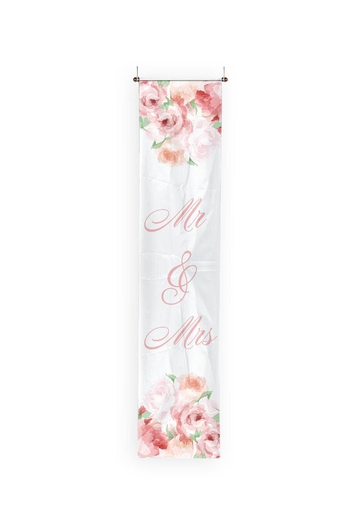 Mr, & Mrs, Banner Rozen 1,8m, Hobby en Vrije tijd, Feestartikelen, Nieuw, Verzenden