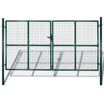 vidaXL Dubbele poort met deur 300x150 cm gepoedercoat staal, Verzenden, Nieuw