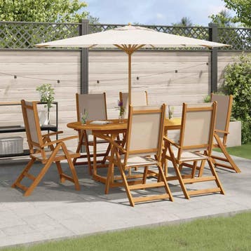 vidaXL 7-delige Tuinset massief acaciahout en textileen, Verzenden, Nieuw, Tuinset