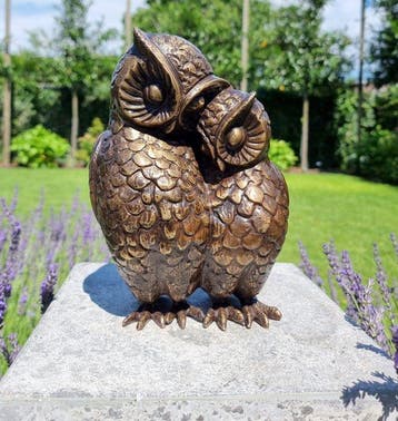 Beeldje - Cuddling owls - Brons