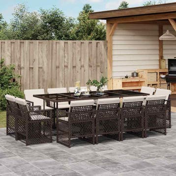 vidaXL 13-delige Tuinset met kussens poly rattan bruin, Verzenden, Tuinset