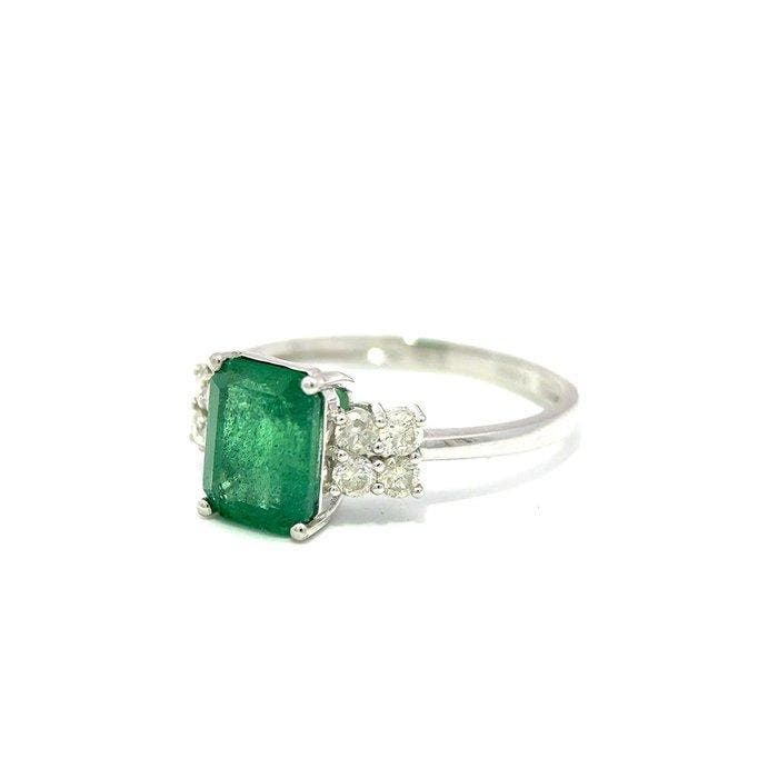 Ring Platina - 2.07ct. tw. Smaragd - Diamant, Handtassen en Accessoires, Ringen
