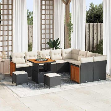 vidaXL Tuinbank Set met kussen 13 pcs Zwart en Crème poly, Verzenden, Nieuw