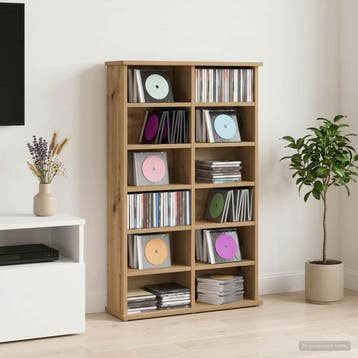 vidaXL CD Kast Artisanaal eiken 60 x 17 x 92 cm Bewerkt hout, Huis en Inrichting, Woonaccessoires | Cd- en Dvd-rekken, Verzenden