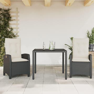 vidaXL 3-delige Tuinset met kussens poly rattan zwart, Verzenden, Nieuw, Tuinset