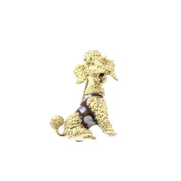 Gouden broche; Poedel, Gebruikt, Overige kleuren, Ophalen of Verzenden, Met edelsteen