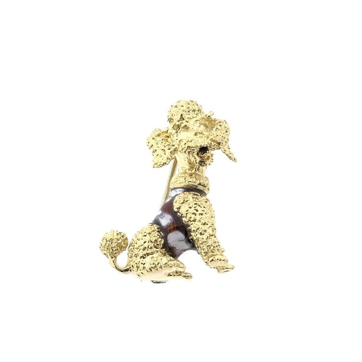 Gouden broche; Poedel, Handtassen en Accessoires, Broches, Overige kleuren, Gebruikt, Met edelsteen, Goud, Ophalen of Verzenden
