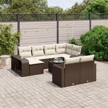 vidaXL 11-delige Loungeset met kussens poly rattan bruin, Verzenden