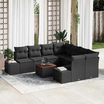 vidaXL Tuinbank Set 9 st Zwart poly rattan, Verzenden, Nieuw