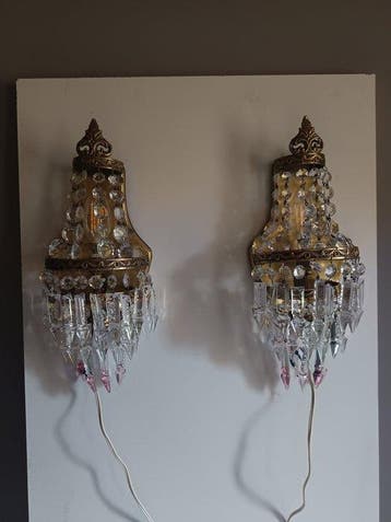 Lampe murale (2) - Laiton, Cristal, Bronze