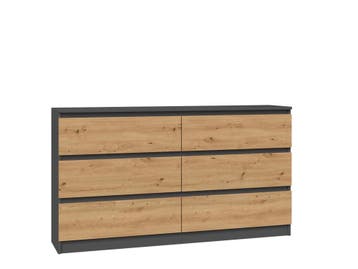 Ladekast  antraciet eiken 6 lades 120 cm Antraciet Eiken, 5 laden of meer, Verzenden, Nieuw, Overige houtsoorten