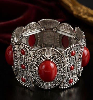 Vintage verzilverd koraal manchetarmband - Armband, Antiek en Kunst