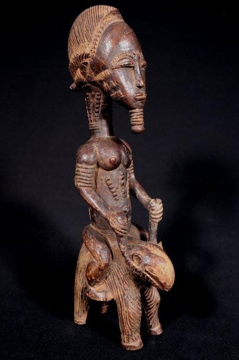 Figuur - Baule Paardenruiter - 36 cm - Ivoorkust, Antiquités & Art, Art | Art non-occidental