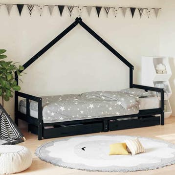 vidaXL Kinderbedframe 80x200 cm massief grenenhout zwart, Verzenden, Nieuw