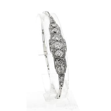 Witgouden Art-deco armband met diamanten; Ca. 1,29 ct. |..., Handtassen en Accessoires, Armbanden, Gebruikt, Ophalen of Verzenden