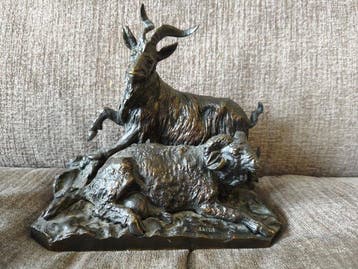 sculptuur, Chèvre et bouc - 19 cm - Brons