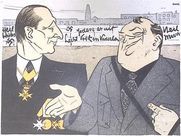 François de La Rocque en Anton Mussert op spotprent, Antiek en Kunst, Kunst | Litho's en Zeefdrukken, Verzenden