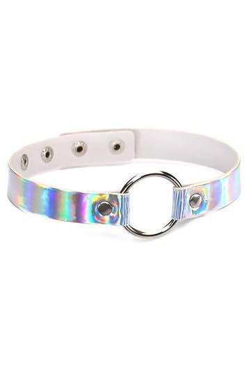 KIMU® Choker Zilver Holografisch Ring Iridescent Collar Kett, Handtassen en Accessoires, Kettingen, Ophalen of Verzenden, Nieuw