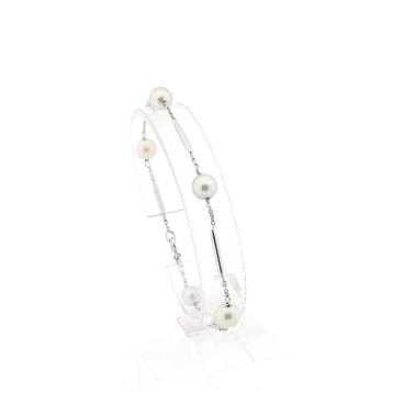 Witgouden staafjes armband met parels (Schakelarmband), Handtassen en Accessoires, Armbanden, Gebruikt, Ophalen of Verzenden, Met edelsteen