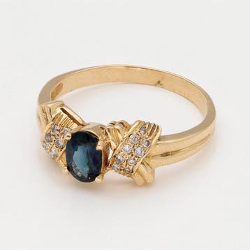 Bague - 14 carats Or jaune Saphir - Diamant, Bijoux, Sacs & Beauté