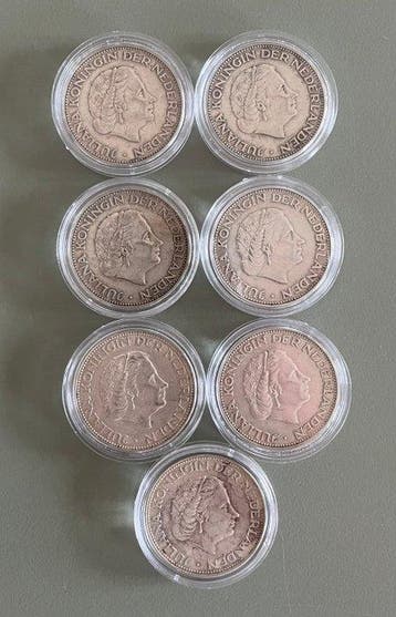 Nederland. Serie van 7 zilveren 2½ Gulden (Zonder